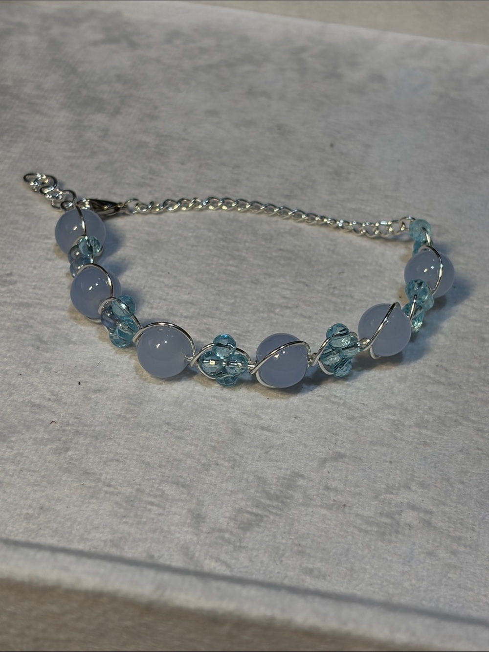 Silver-Tone Light Blue Glass Beaded Bracelet